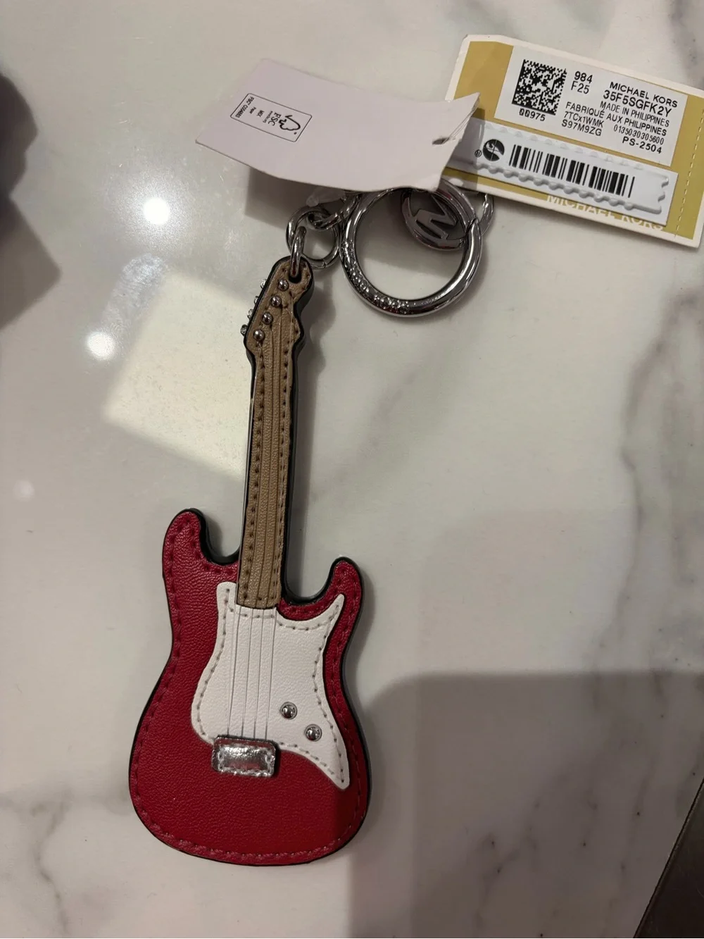 Michael Kors Red White Tan Guitar Keychain Key Ring